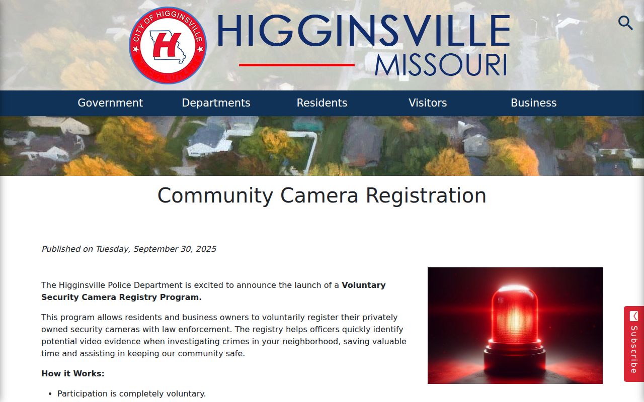 Higginsville criminal records community camera registration program