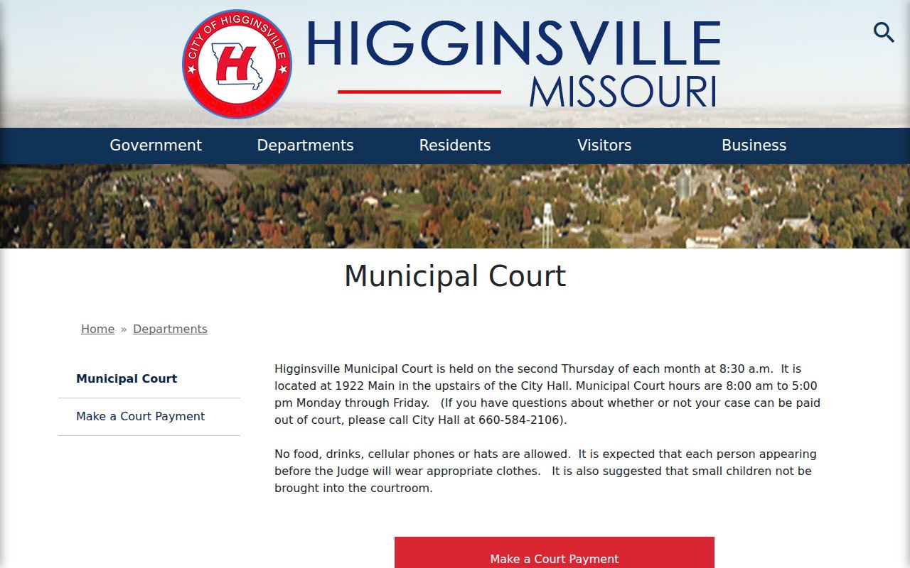 Higginsville criminal history municipal court schedule and records page