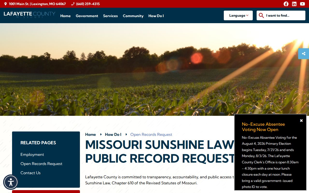 Lafayette County criminal records Sunshine request form