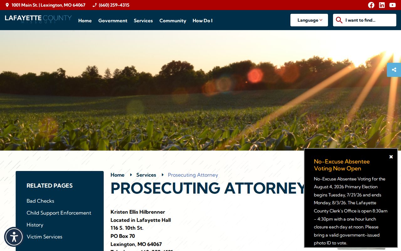 Lafayette County criminal records Prosecuting Attorney office page