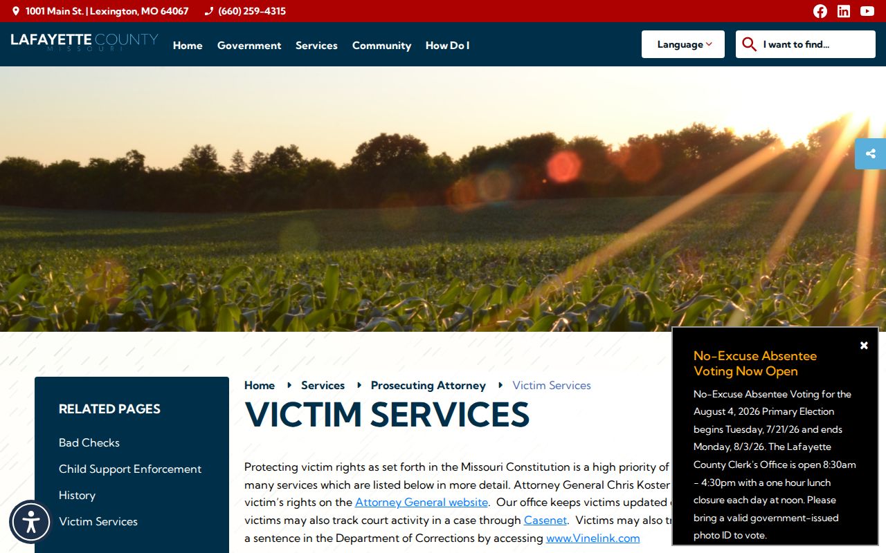 Lafayette County criminal case victim services information